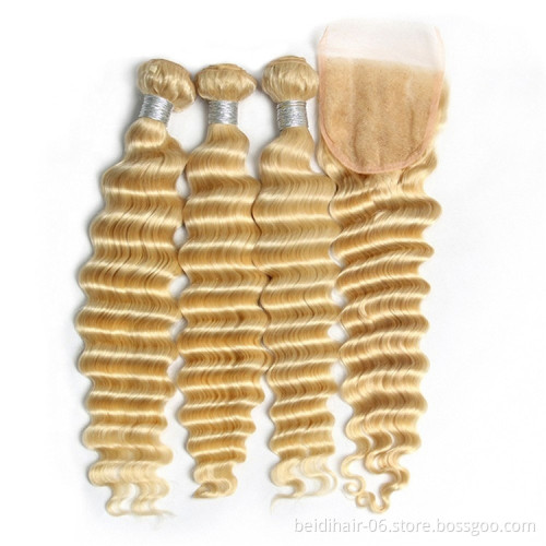 613 hair deep wave bundles blonde virgin remy hair cuticle aligned raw unprocessed human hair russia blonde